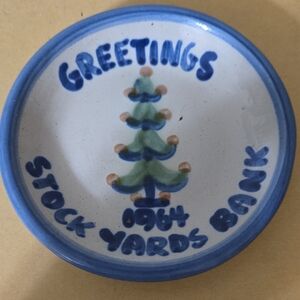 M.A. Hadley Stock Yards Bank 1964 Stoneware Mini Plate Coaster X-mas Greetings